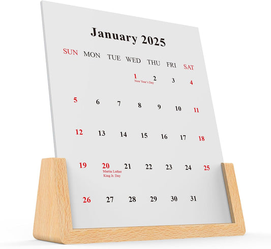 2025 2006 Creative Desktop Calendar with Beech Wood Stand for Office Business Home (Beech Wood)