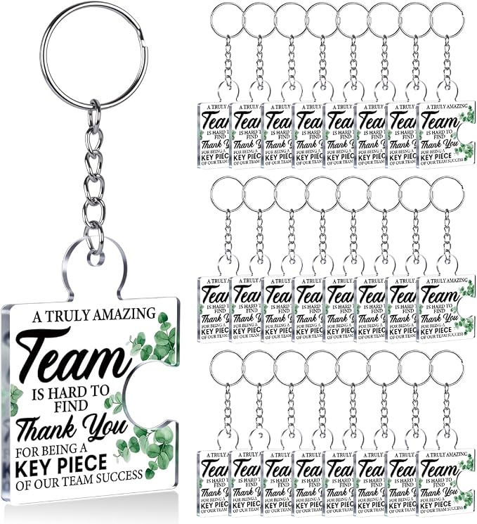 Team Appreciation Gifts Bulk Thank You Keychains for Coworkers | Gift Set for Employee, Staff, Teachers, Teamwork Puzzle Piece Keyring, Acrylic