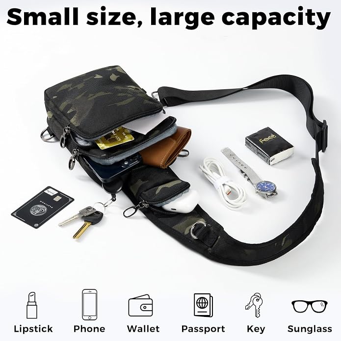 Sling Bag, Crossbody Bag with Zipper Lock, RFID Blocking & Water Resistant for Men and Women