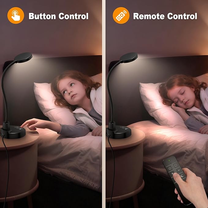 15W LED Desk Lamp with USB Charging Ports, [Button & Remote Control] Dimmable Table Lamp with 3 Color Modes, 5 Brightness Levels, 4 Timers, Flexible Reading Light for Home Office, Bedroom, Kids Study