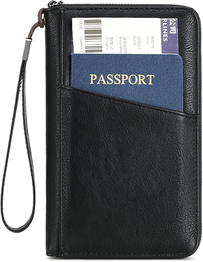 Family Passport Holder for Travel Women and Men Multiple RFID blocking Passport Holder MultiFunction Passport Wallet Passport Case Passport cover with Zipper
