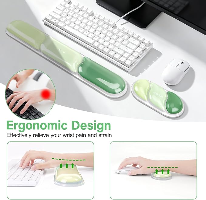 MOSISO Gel Keyboard Wrist Rest&Wrist Support for Mouse, Streamlined | Ergonomic Soft Cooling Gel Mousepad Pain Relief Easy Typing Pad Non-Slip Computer Laptop Home/Office, Green