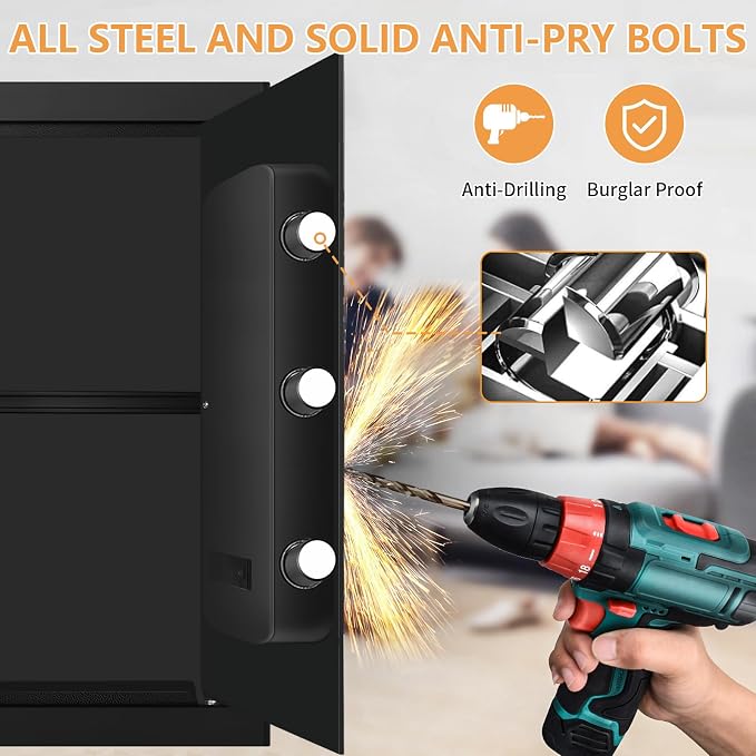 3.4 Cubic Feet Large Safes for Home Use Fire and Water proof, Digital Security Safe with Key and Combination, Home Safes Water and Fireproof for Firearm Medicine Money Valuables