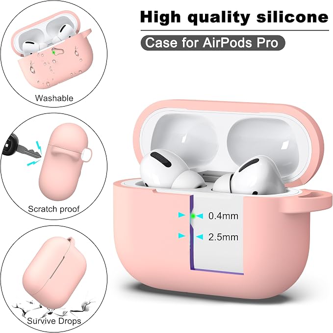R-fun for AirPods Pro 2 Case, Soft Silicone Protective Cover with Keychain and Cleaning Pen, Compatible with AirPods Pro 2nd/1st Generation, Supports Wireless Charging, Sand Pink