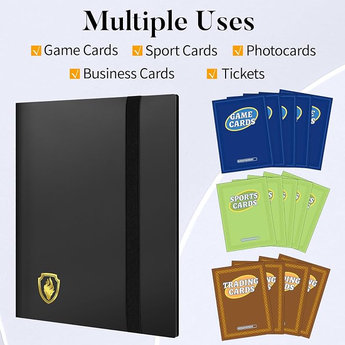 Heavy Duty Card Binder, Fabmaker 9 Pocket Trading Card Binder Holds 360 Cards, Sleek Side-Loading Card Album, Sturdy Card Collection Folder for Game Cards, Sport Cards, Black
