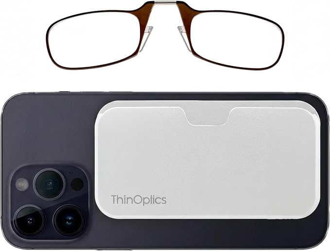 Always With You by ThinOptics Classic Reading Glasses + Case that Sticks to Your Phone - Ultra-Thin Armless Pocket Readers