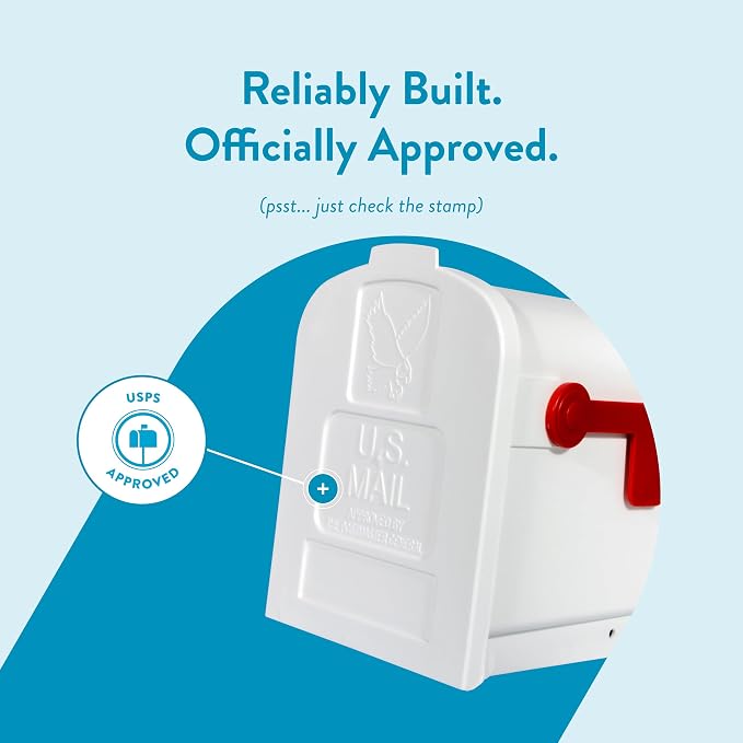 Architectural Mailboxes Parsons Plastic Post Mount Mailbox, Compatibility Code A, PL10W0AM, White, Medium Capacity, 1 Count (Pack of 1) | Durable plastic build with weather-resistant outdoor construction. USPS approved.