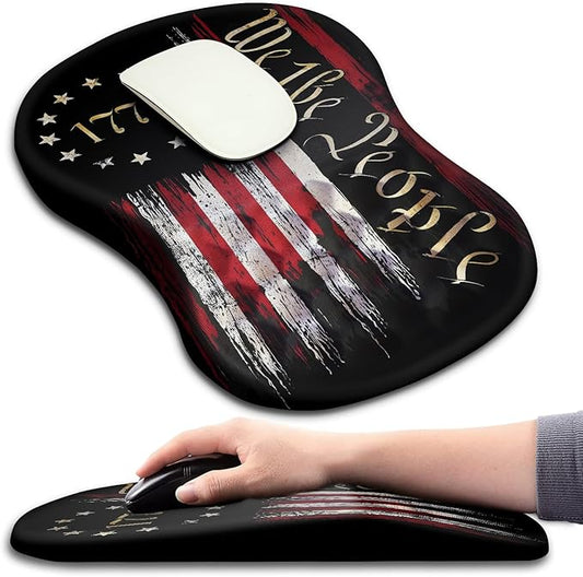Hokafenle Ergonomic Mouse Pad Wrist Support with Massage Design, Wrist Rest Pain Relief Mousepad with Memory Foam&Non-Slip PU Base, Mouse Pads for Wireless Mouse & Desk (12x8 inch,Flag)