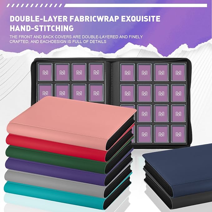 16 Pocket Toploader Binder,Holds 640 Top Loaders,Top Loader Binder for 3" x 4"Rigid Cards,Sleeves Card Collection Binder,20 Double Sided Pages,Compatible with Trading & Sports Holder (16Purple)