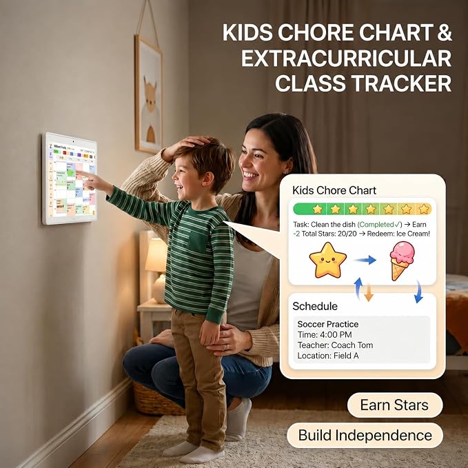 15.6-inch Smart Digital Calendar - White Wall Electronic Calendar, Built-in Digital Photo Frame, No Subscription Fee, Chore Chart & Meal Planner for large family, Dual Mode, with Stand