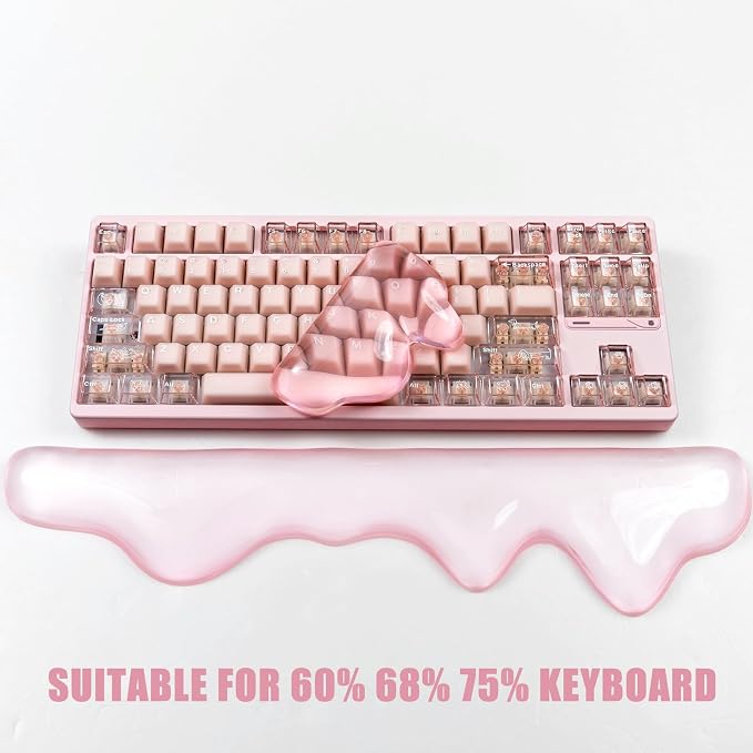Ergonomic Gel Wrist Rest for Keyboard and Mouse, Pink Wrist Rest Set, Cute Wrist Rest for Computer Keyboard 60%/68%/75%,Comfort & Support for Typing and Gaming