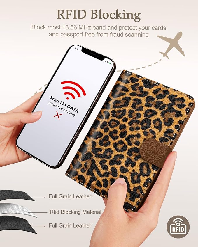 Slohif Airtag Passport Holder Cover Wallet Case for Travel Women - Leather RFID Blocking Passport Book Multiple Personalized Organizer Slim Portable Carrier Card Slots Protector Sleeve Stamp