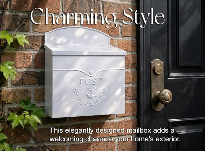 NACH Mailboxes for Outside Wall Mount, 11.5 x 5 x 13 inches, White Mailbox for Door, Waterproof Mailbox for Outside - The Chelsea Mailbox