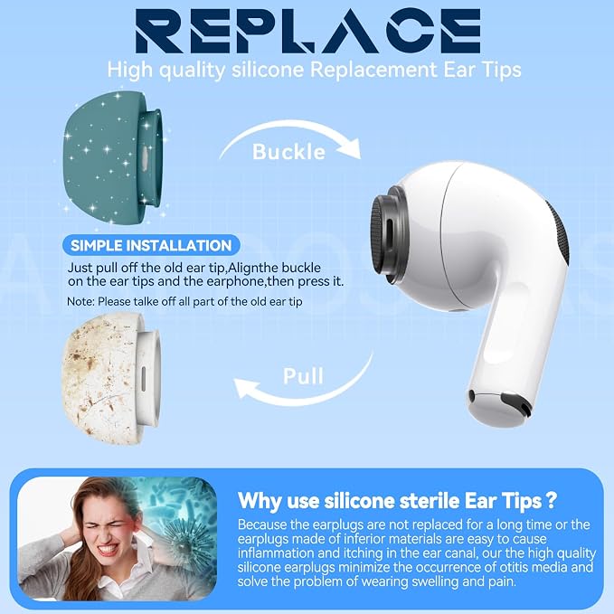 Inesore 4 Pairs Replacement Ear Tips for AirPods Pro 2nd/1st (P-Green) | with Noise Reduction Hole & Built-in dust Guard Screen,Silicone,with Portable Storage Box & Cleaner Pen,4 Size (XS/S/M/L)