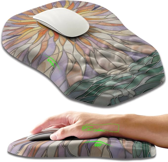 Ergonomic Slope Mouse Pad Wrist Support, Wrist Rest Mousepad for Carpal Tunnel Pain Relief with Massage Bulge and Slow Rebound Memory Foam (12x8 inch, Sun God)