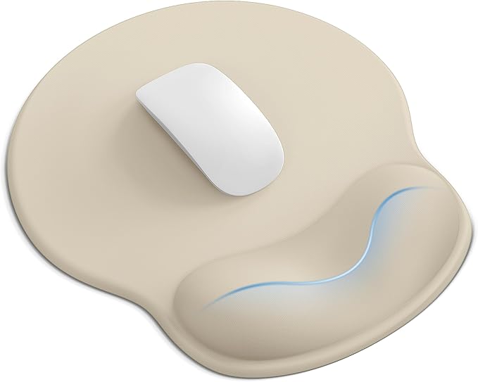 Mouse Pad with Wrist Rest for Desktop Large Ergonomic Mouse Mat(Beige) | 10.6''L x 9''W Size, Gel Wrist Support, Non-slip Base, Washable Surface, Laptop Mousepad
