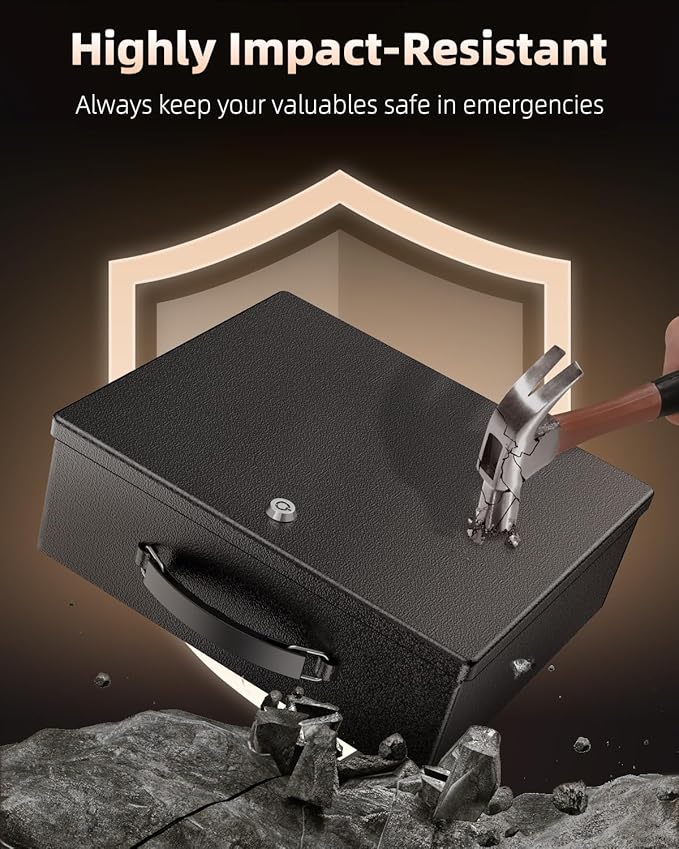 Uniclife Fireproof Document Box with Key Lock & Handle, 13" x 10.9" x 4.1" | Water-Resistant, Large Metal Lock Box for A4 Paper, Safe Box for Valuables, Passports & Cash