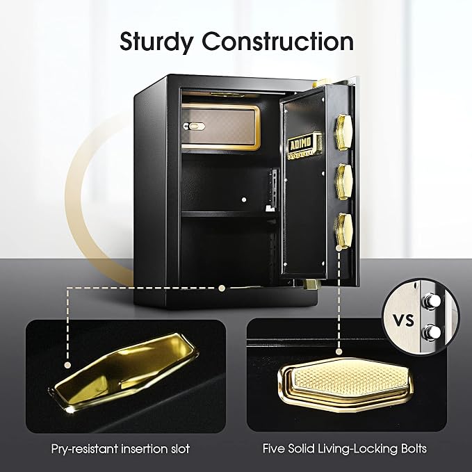 Safe Box, ADIMO 2.8 Cubic Ft Fireproof Safe Box, Weighted Cabinet Safe with Removable Shelf, Sensitive Alarm, Dual Key System with LCD Digital Screen, Safe for Jewelry, Cash, Documents and Gold