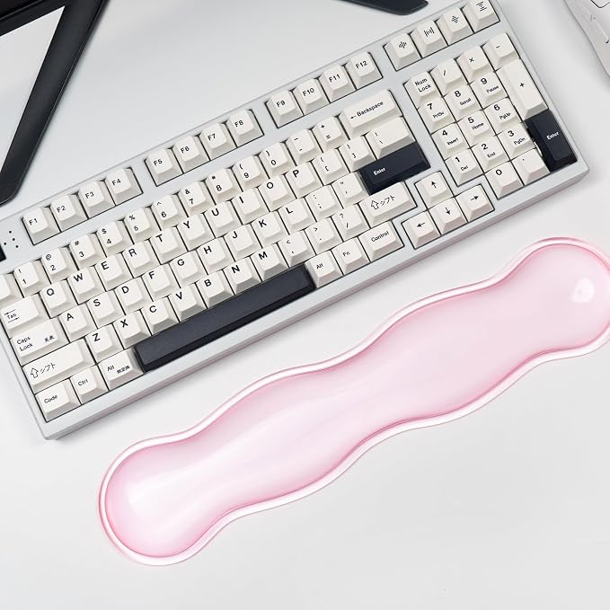 Clear Gel Keyboard Wrist Rest, Pink Silicone Keyboard Wrist Rest, Cute Ergonomic Wrist Rest for Keyboard 60%/75% (Pink-Long)