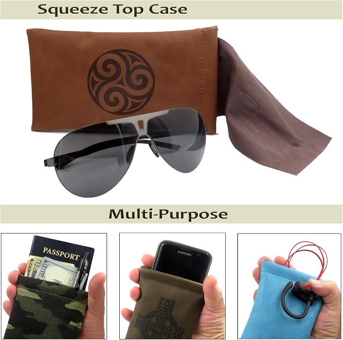 Soft Sunglasses case | Large Glasses Case Holder - Eyeglass Pouch Squeeze Top | Glasses pouch Lightweight Extra Layers