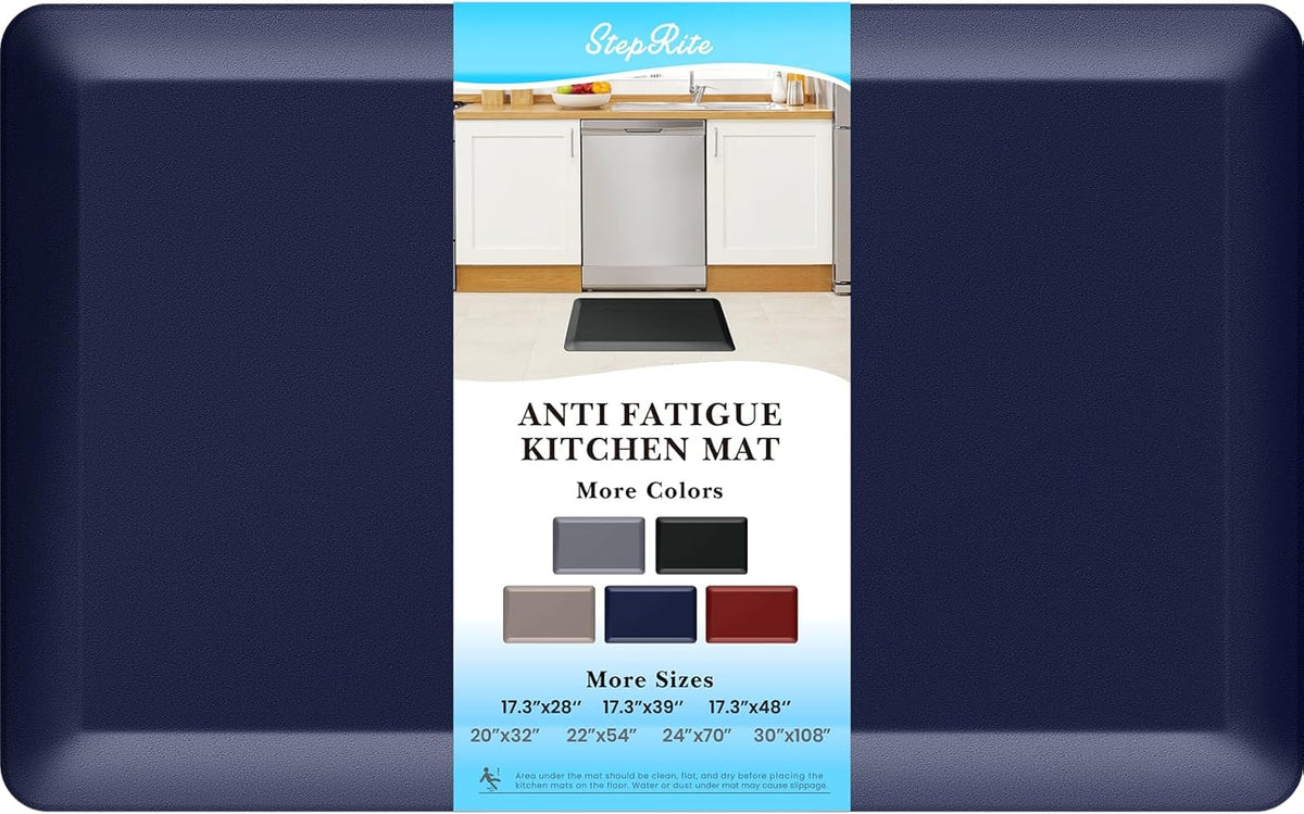 4/5 Inch Thick Kitchen Mats for Floor, StepRite Kitchen Rug for Standing Desk, Non-Slip, Thicker, Stain Resistant, Waterproof, Comfort Anti Fatigue Floor Mat for Home, Kitchen, Office - Blue,32*20''