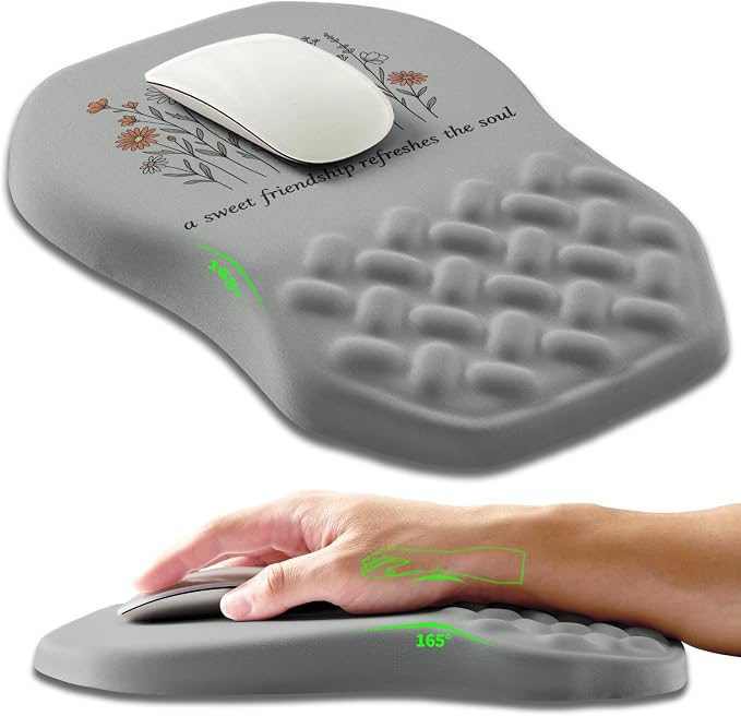Ergonomic Slope Mouse Pad Wrist Support, Wrist Rest Mousepad for Carpal Tunnel Pain Relief with Massage Bulge and Slow Rebound Memory Foam (12x8 inch, Sweet Friendship)