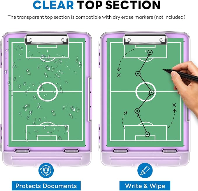 Clipboard with Storage and Pen Holder, Light Purple 8.5 x 11'' Folder Side Open, Heavy Duty with Dual Compartment, Clear Dry Erase for Coach, Size 14.5 x 9.8 x 1.5'', Office & School Supply