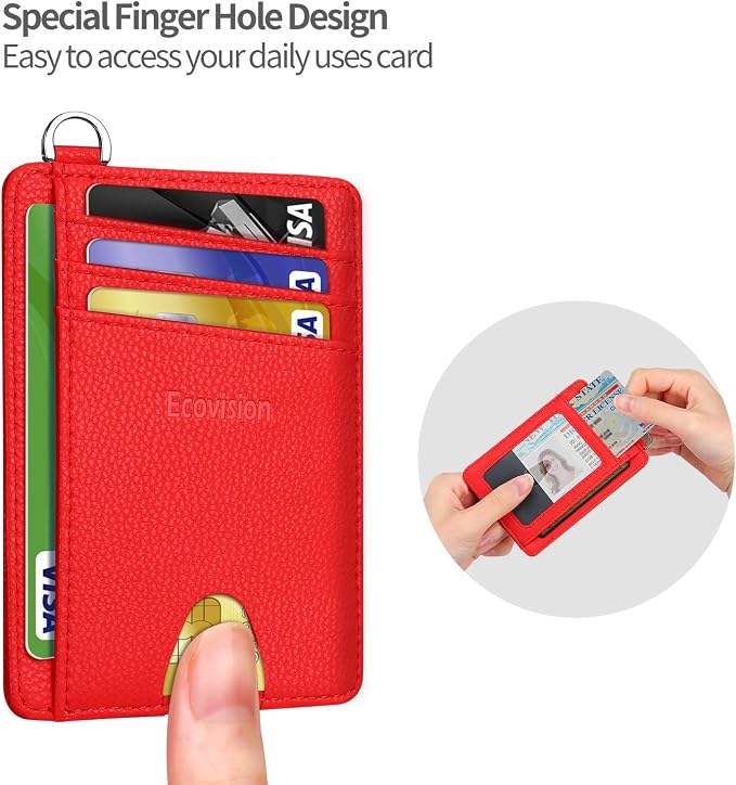 Slim Minimalist Front Pocket Wallet, RFID Blocking Credit Card Holder Wallet with Detachable D-Shackle for Men Women