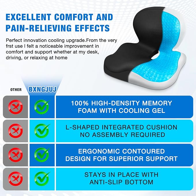 Seat Cushion with Back Support,Cooling Gel & Memory Foam Lumbar Support Pillow for Office Chair,Ergonomic Office Chair Cushions for Sciatica Pain Relief,Gel Seat Cushions for Car,Office,Desk
