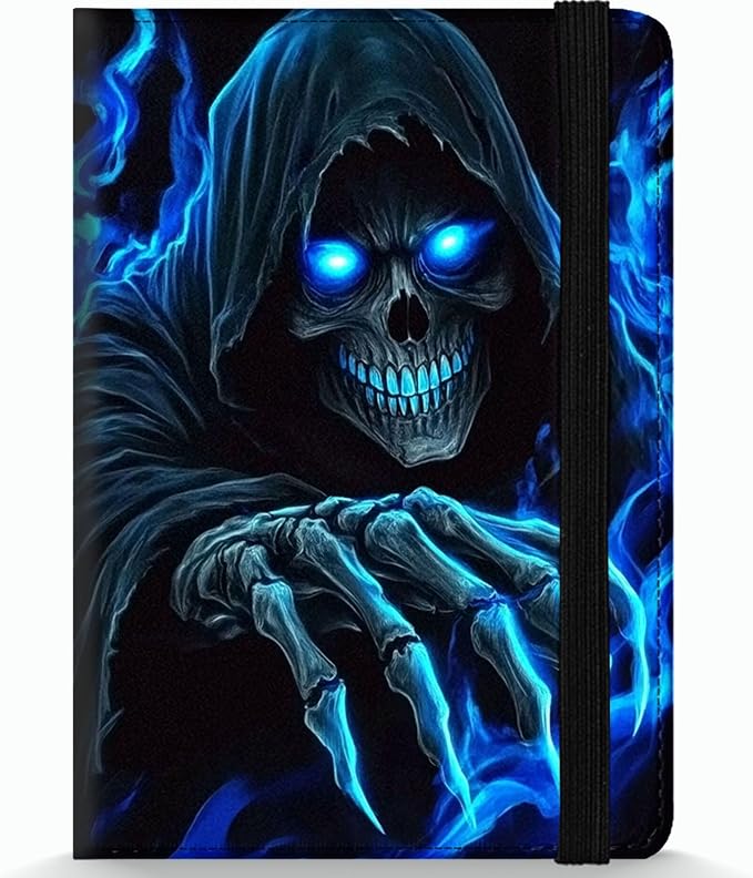 Passport Holder Wallet Cover Case,RFID Blocking Passport Cover,Large Capacity Travel Wallet with Multi Card Slots (Skull with Blue Flame Art)