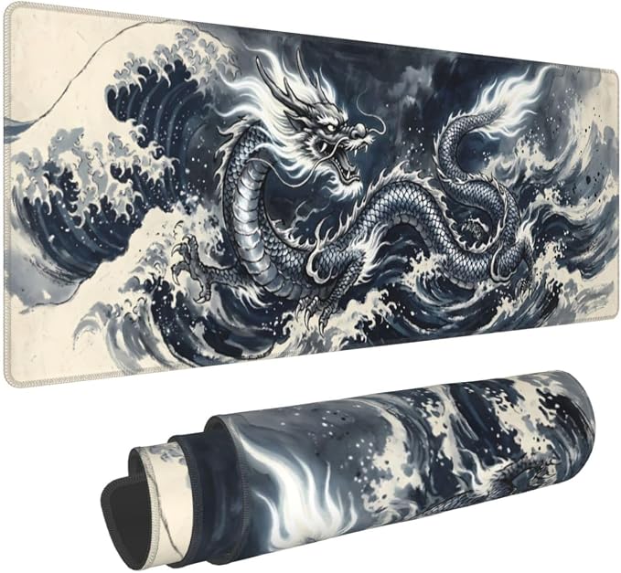 Dragon Wave Gaming Mouse Pad Large Extended Desk Mat Non-Slip Rubber Base Keyboard Pad with Stitched Edges for Office Gaming 31.5x11.8 in