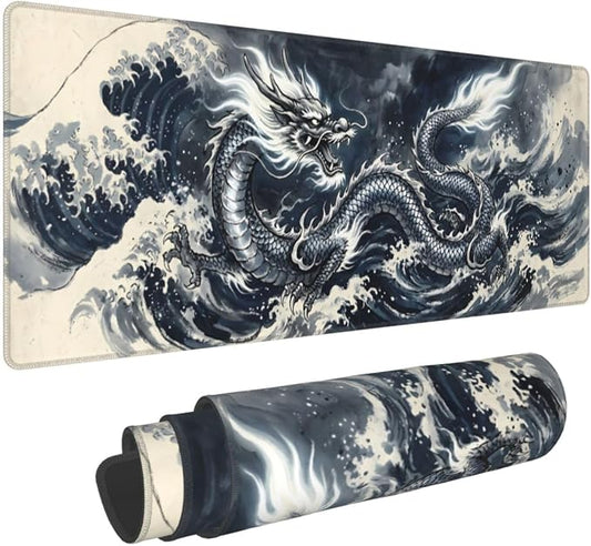 Dragon Wave Gaming Mouse Pad Large Extended Desk Mat Non-Slip Rubber Base Keyboard Pad with Stitched Edges for Office Gaming 31.5x11.8 in