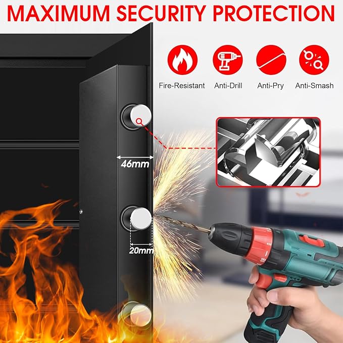 5.2 Cuft Large Home Safes Water and Fireproof, Digital Safes for Home Use Fire and Water Proof with Removable Shelves, Alarm System and Mute Function, Anti-Theft Fireproof Safe for Home Documents