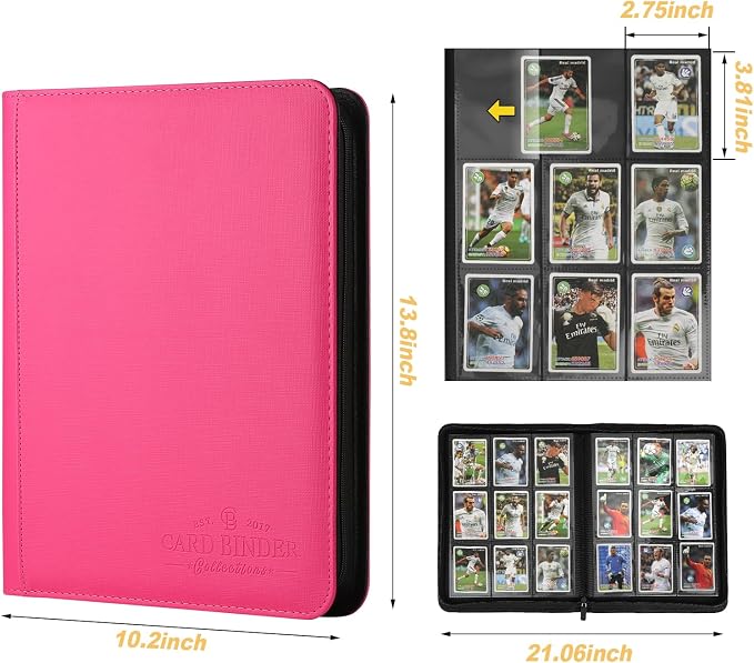 9 Pocket Card Binder, Premium Zip Trading Card Binder, 540 Double Sided Pocket PU Collection Binder, Collector Album, Card Folder for MTG, TCG, Sports Cards