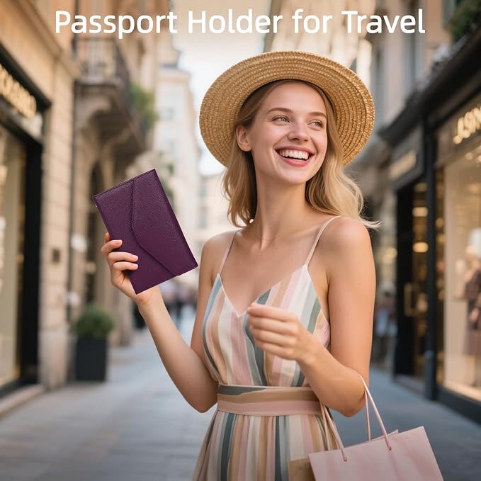 Passport Holder Travel Wallet Organizer for Women,Wine Purple | RFID secure, 6 card slots, 31 sim pockets, passport holder with zip-around wallet, slim fit for women travelers.