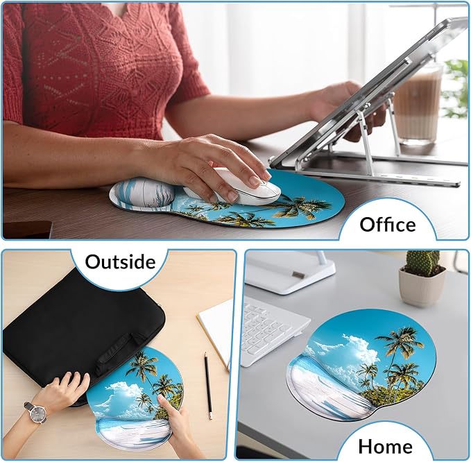 KONVINIT Ergonomic Mouse Pad with Wrist Rest, Small Mousepad with Non-Slip Rubber Base and Smooth Surface, Beach Mouse Pads for Desk, Office Desk Accessories