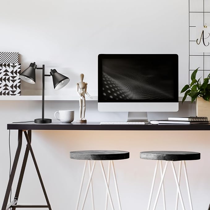 Globe Electric 18" 2-Light Desk Lamp, Industrial Design, Pivoting Heads, Matte Black Finish, Dual On/Off Switches, E26 Base, 52999