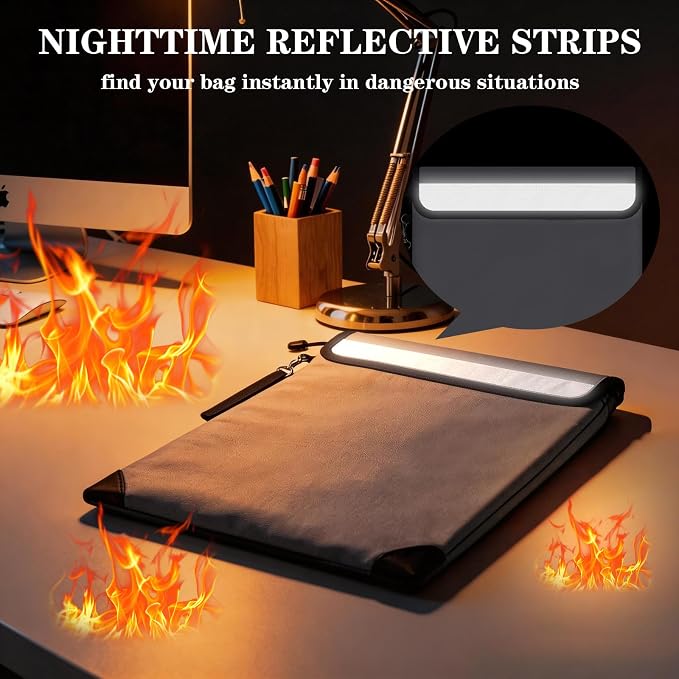Fireproof Document Bag 15.5"x11.2", Dual Zipper Pockets, Waterproof Fire Resistant Safe for Legal & A4 Size Papers, Important Document & Money Organizer for Home Office & Travel