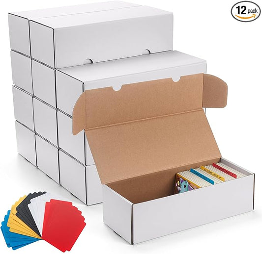 SUNEZLGO 12 Pack Trading Card Storage Box,Cardboard Sports Game Card Storage Collector Boxes with 20 PCS Dividers,Card Organizer for Basketball Cards,Hold 7200 Standard Trading Cards
