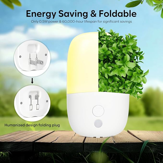 LED Night Light Plug into Wall, 2 Pack Dimmable Night Lights with Dusk to Dawn Sensor & Retractable Plug & 3 Adjustable Brightness, 3000K Warm Nightlight for Adults/Kids/Bedroom/Stair/Hallway/Kitchen