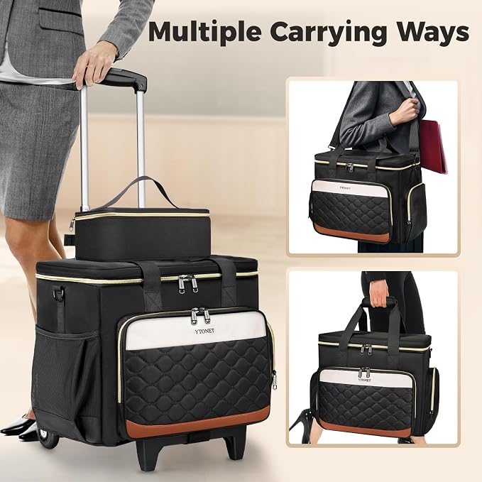 Ytonet Rolling Teacher Bag with Wheels, 15.6" Rolling Cart for Teachers | with Insulated Lunch Box & Detachable Dolly, Rolling Laptop Bag for Women, Large Roller Briefcase for Women for Work