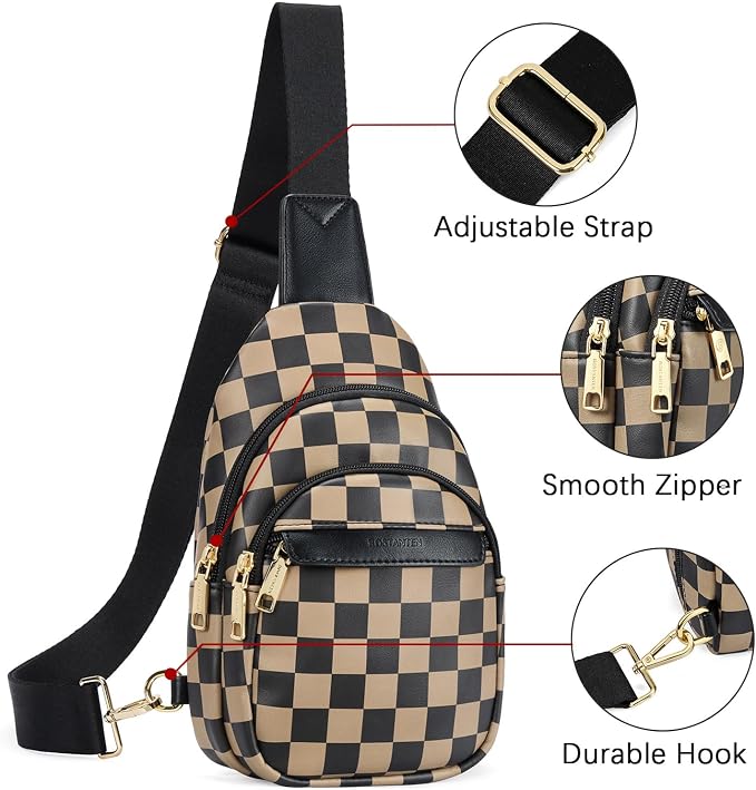 BOSTANTEN Sling Bag for Women Leather Crossbody Bags Fanny Pack Chest Bag for Travel | Adjustable Wide Strap, Small, Anti Theft, Lightweight, Multi Pockets and Carrying Way, Card Slot, Cute Trendy for Everyday