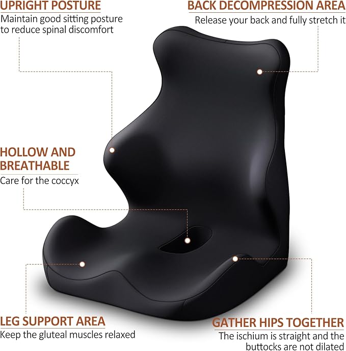Seat Cushion with Back Support,Lumbar Support Pillow for Office Chair,office chair cushion for Sciatica and Hemorrhoid Relief,Tailbone Pain，Memory Foam Seat Cushion with L-Shaped Ergonomic Design