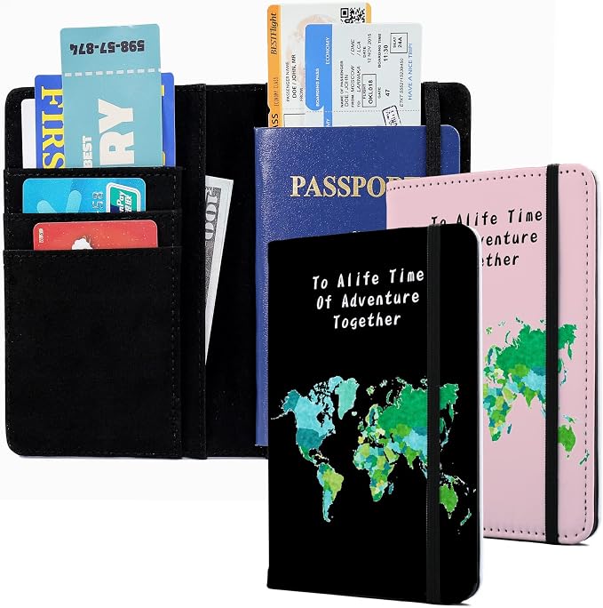 Passport Book Holder,Passport Wallet for Men Mr and Mrs Passport Holder for Women Passport Cover World Map Passport Case for Couples Christmas Traveling Passport Book Protector 2PCS