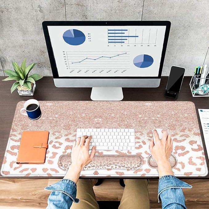 Lateefah Desk Mat, Mouse Pad with Wrist Rest, 4-in-1 Large Mouse Pads for Desk, Ergonomic Mouse Pad and Keyboard Wrist Rest Gaming Keyboard Mat for Office, Home