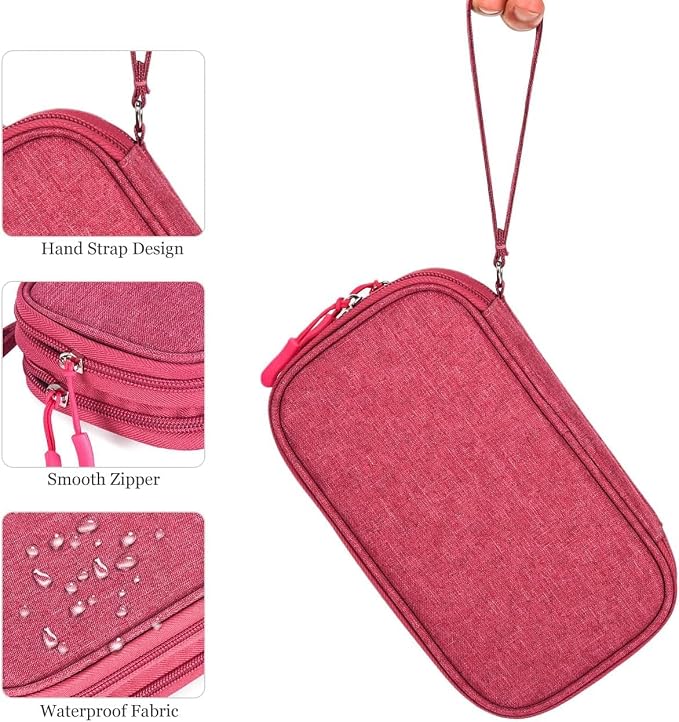 CAOODKDK Electronic Organizer Travel Cable Accessories Bag, Electronic Organizer Case, Waterproof Electronic Accessories Organizer Bag for Power Bank, Charging Cords, USB Cable (Rose Red)