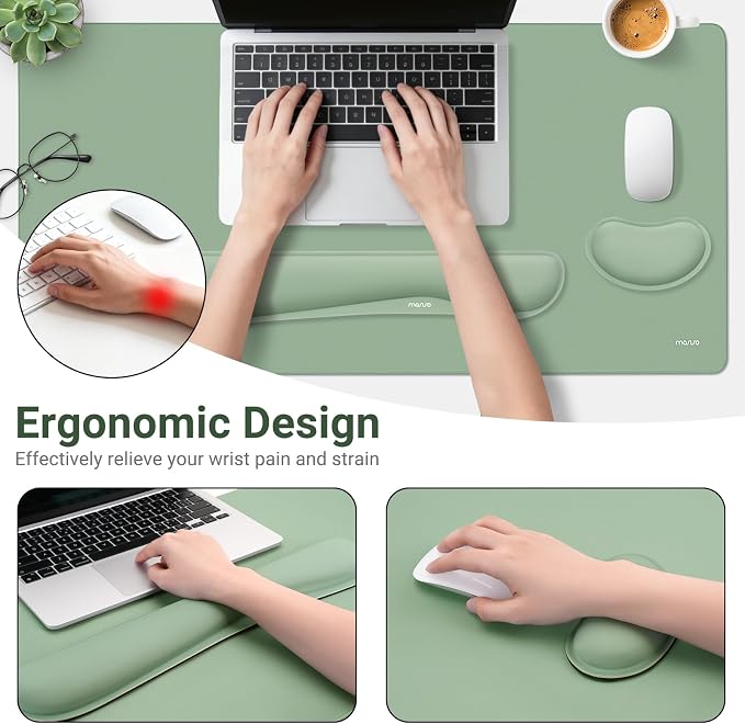 MOSISO Keyboard Mouse Pad Set, Gaming Mouse Pad&Keyboard Wrist Rest | Ergonomic Wristrests with Memory Foam Home Office Easy Typing Cushion Non-Slip Mousepad, Antique Green
