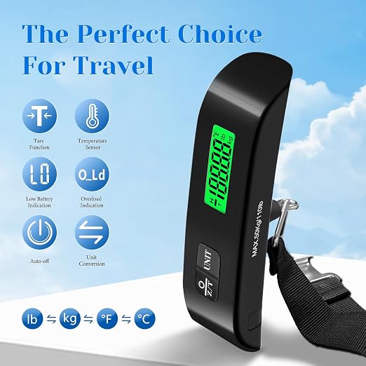 Luggage Scale, 110lb Luggage Weight Scale with 4 Unit Switching Functions&LED Display, Luggage Scale Travel Digital for Weighing Luggage, Backpacks, Packages and Markets(Black)