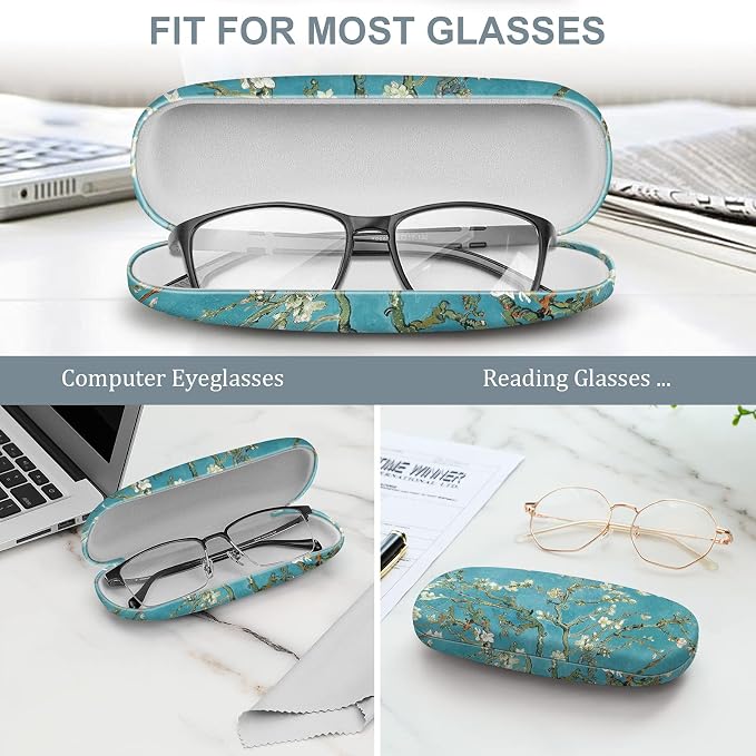 FINTIE Hard Shell Eyeglasses Case, Portable Protective Glasses Cover Eyeglass Holder Box with Cleaning Cloth for Men Women