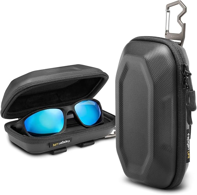 Spigen Life Hard Shell Sunglasses Case with Carabiner and 2-Way Belt Strap | Included Bottle Opener, Cleaning Cloth I For Hiking, Travel, Daily Use I Universal Fit for Meta, Ray-Ban, Oakley, Sunglasses